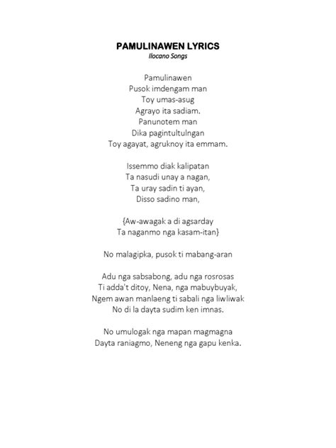 ilocano music lyrics|PAMULINAWEN (Complete Lyrics) .